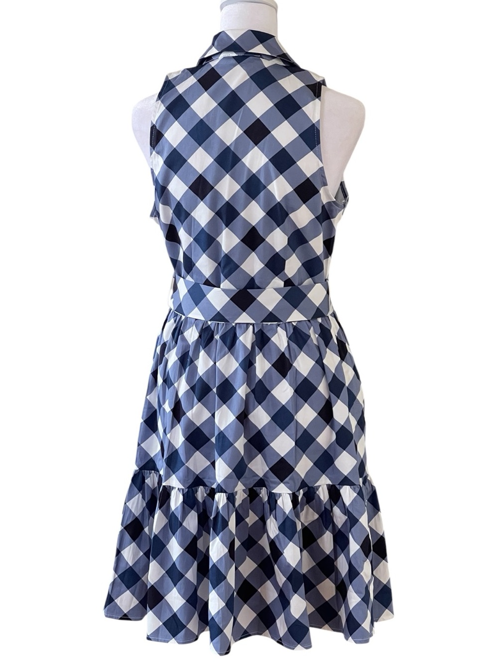 Tommy Hilfiger Navy Blue White Check Shirt Dress Sz 4 Sleeveless Pockets Tie NWT - Picture 8 of 14